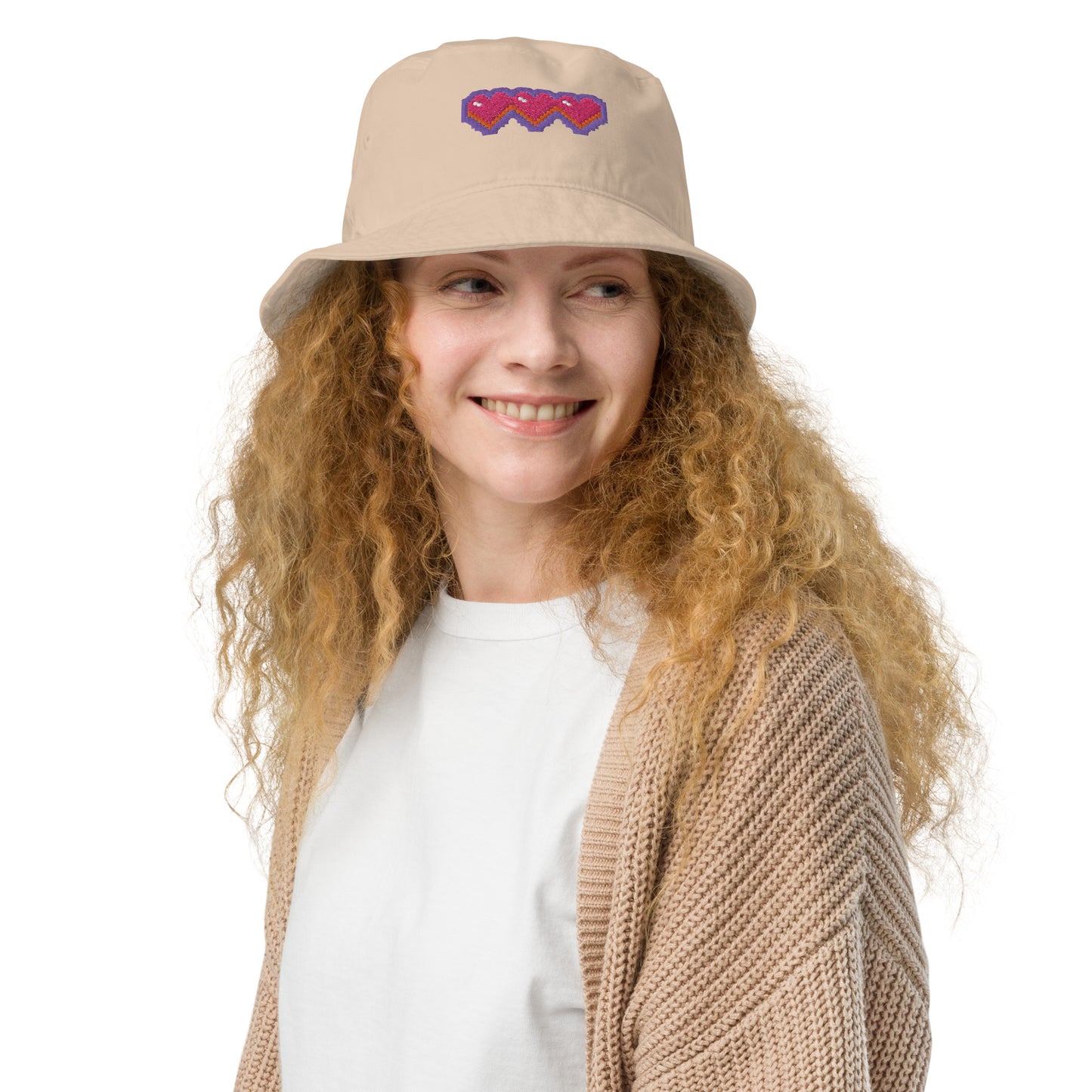 Pixel Hearts Organic Bucket Hat