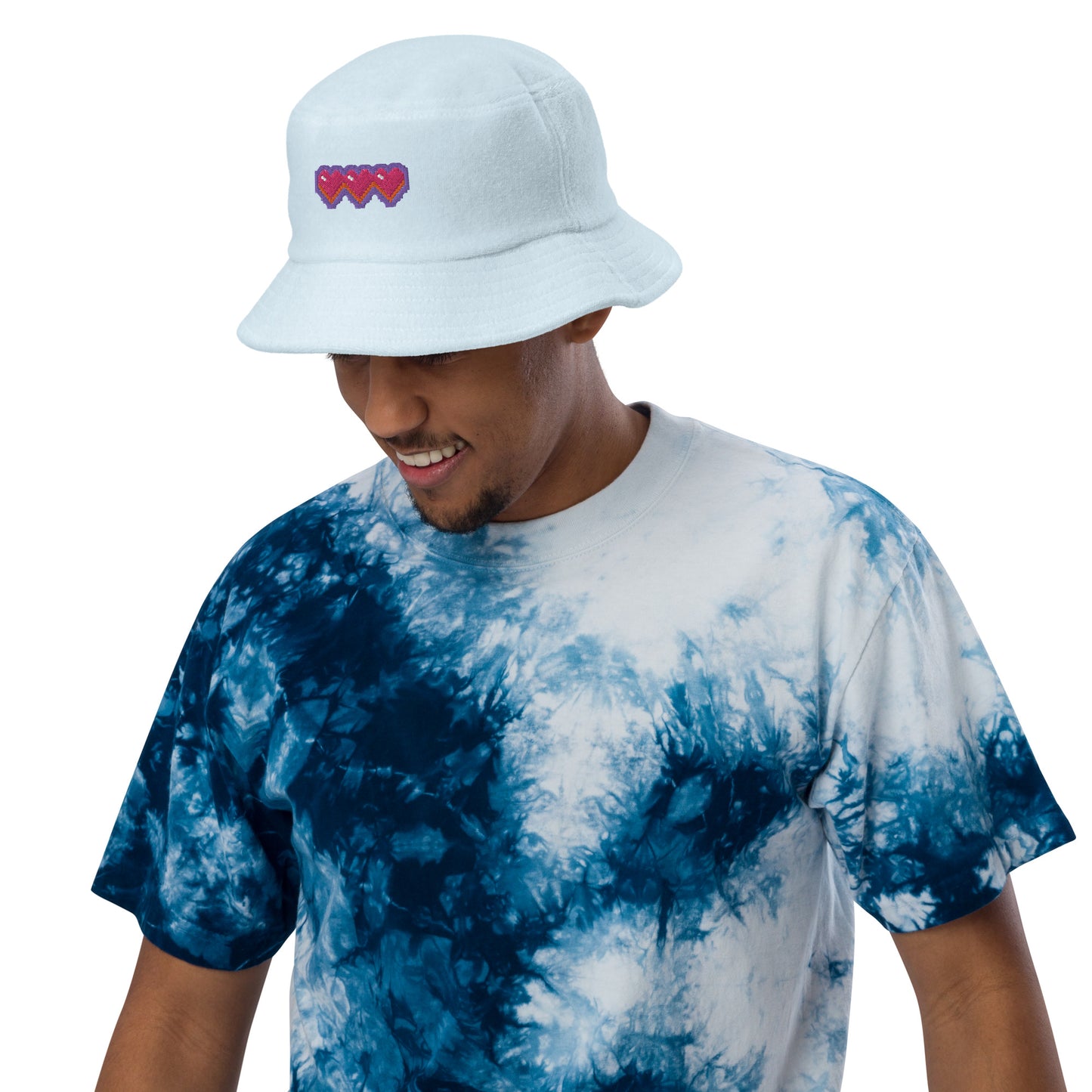 Pixel Hearts Unstructured Terry Cloth Bucket Hat