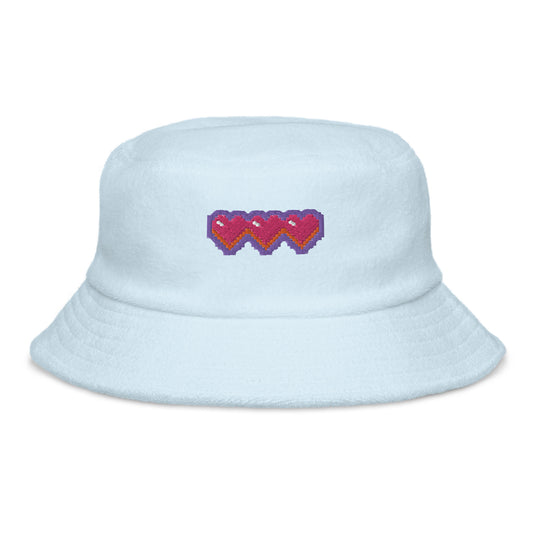 Pixel Hearts Unstructured Terry Cloth Bucket Hat