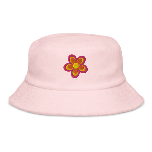 Retro Flower Unstructured Terry Cloth Bucket Hat