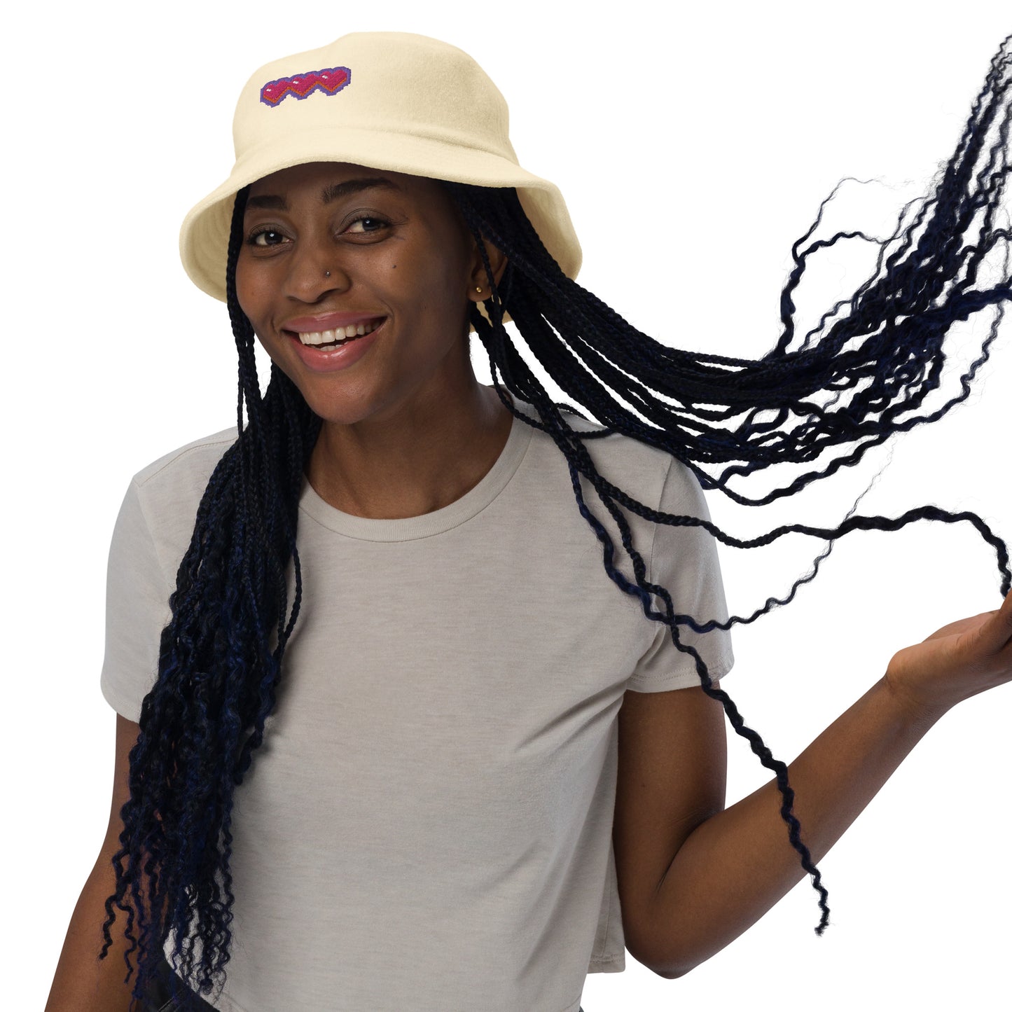 Pixel Hearts Unstructured Terry Cloth Bucket Hat