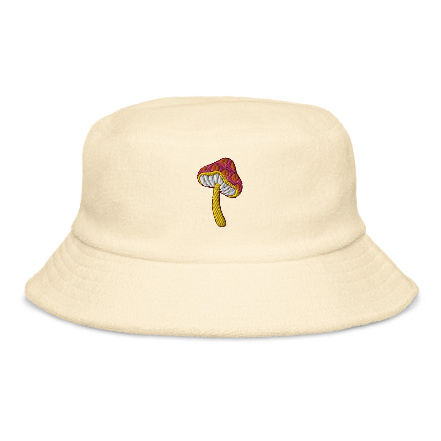 Funky Mushroom Unstructured Terry Cloth Bucket Hat