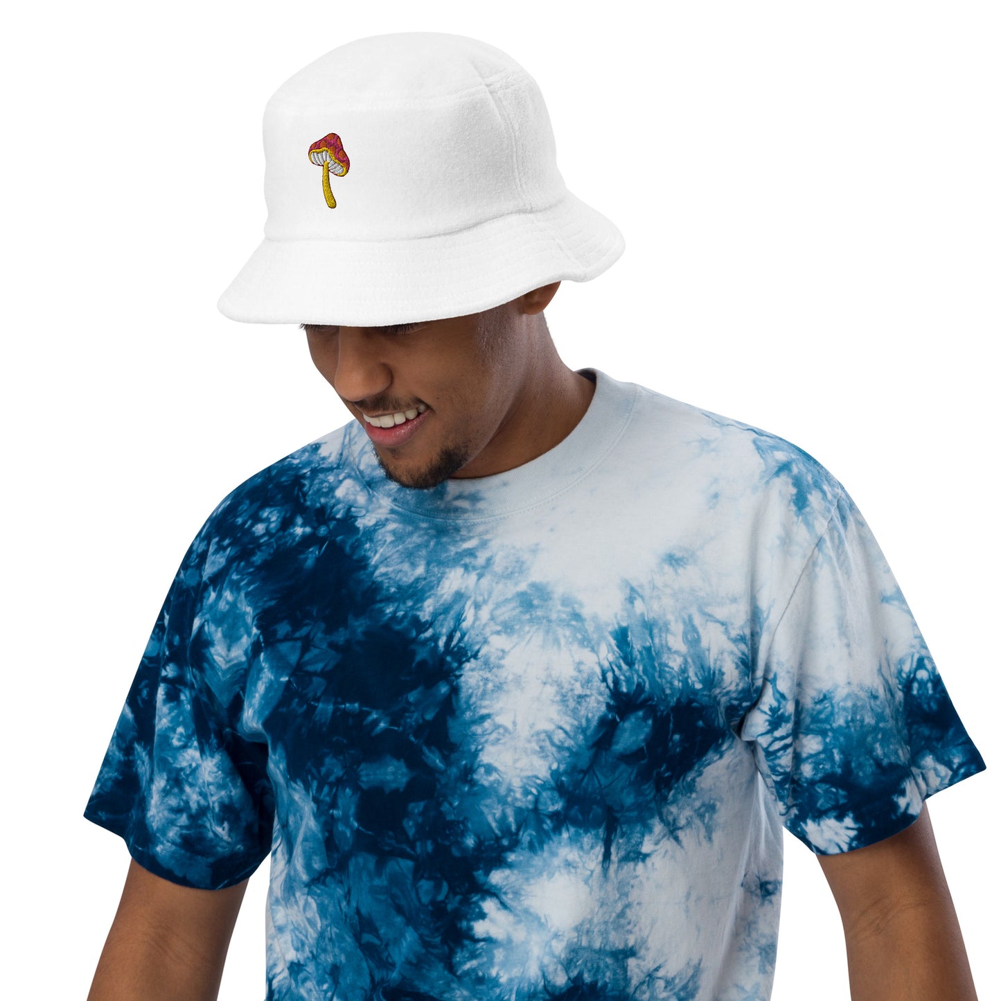 Funky Mushroom Unstructured Terry Cloth Bucket Hat